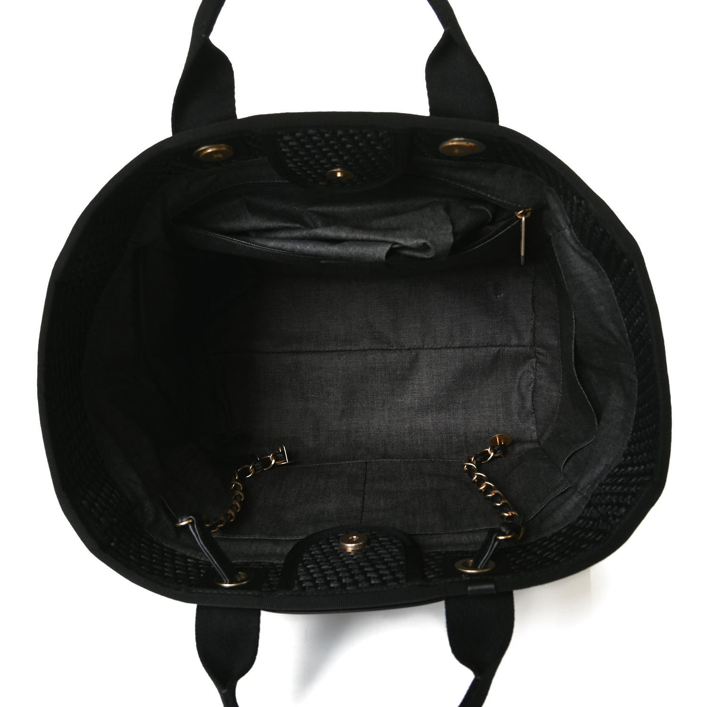 Straw Raffia Calfskin Chain Medium Deauville Tote Black