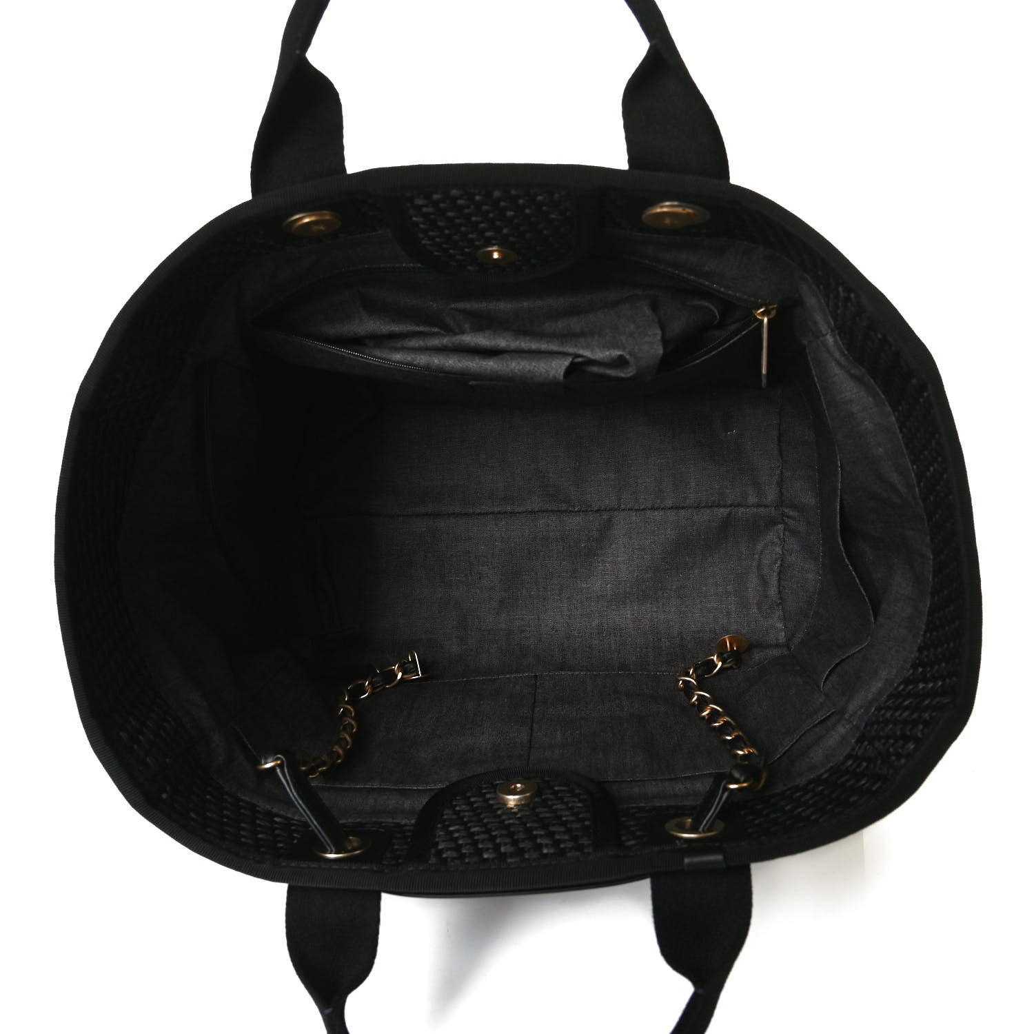 Chanel Straw Raffia Calfskin Chain Medium Deauville Tote Black 5 of 15