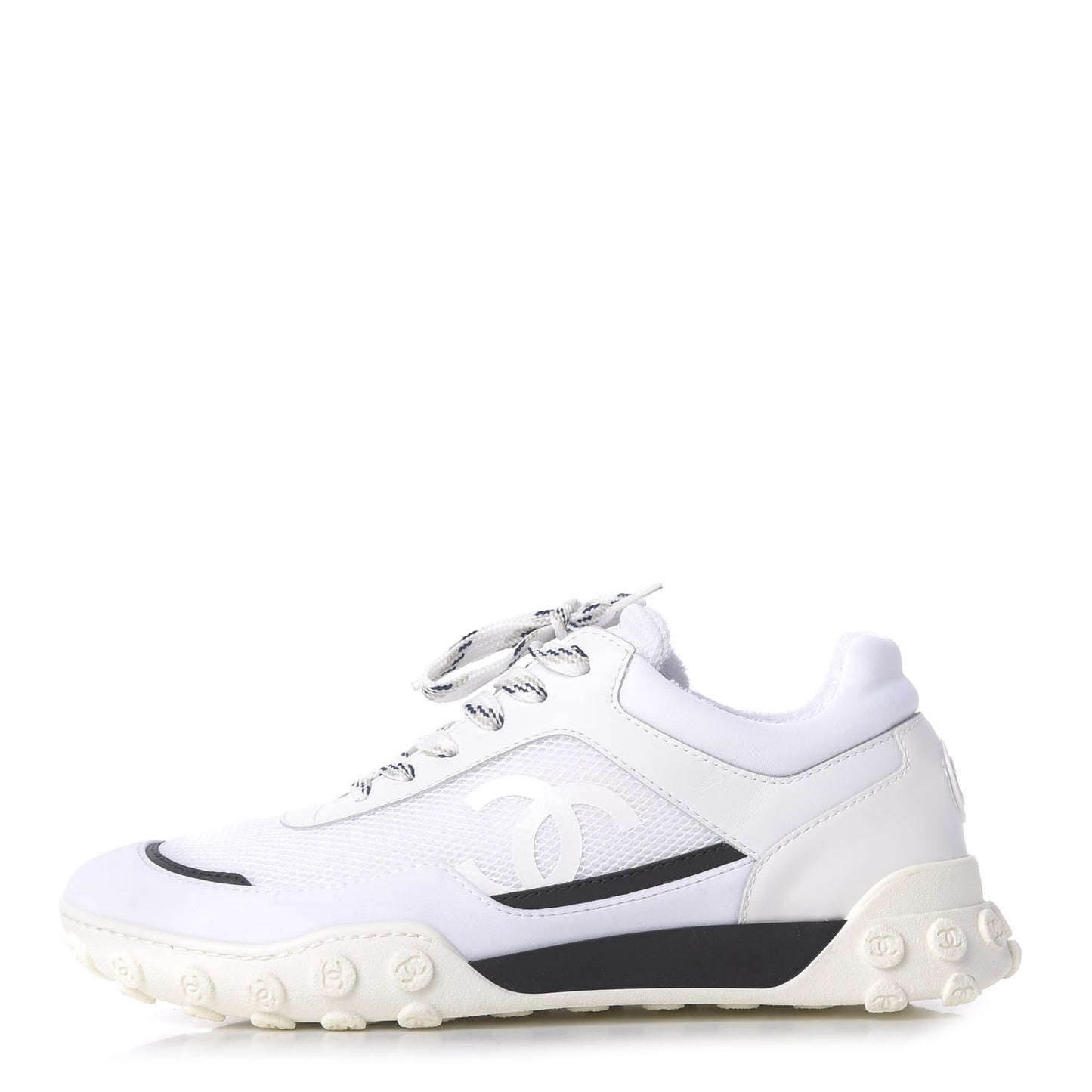 Calfskin Mesh Lycra Womens Logo Sneakers 38 White