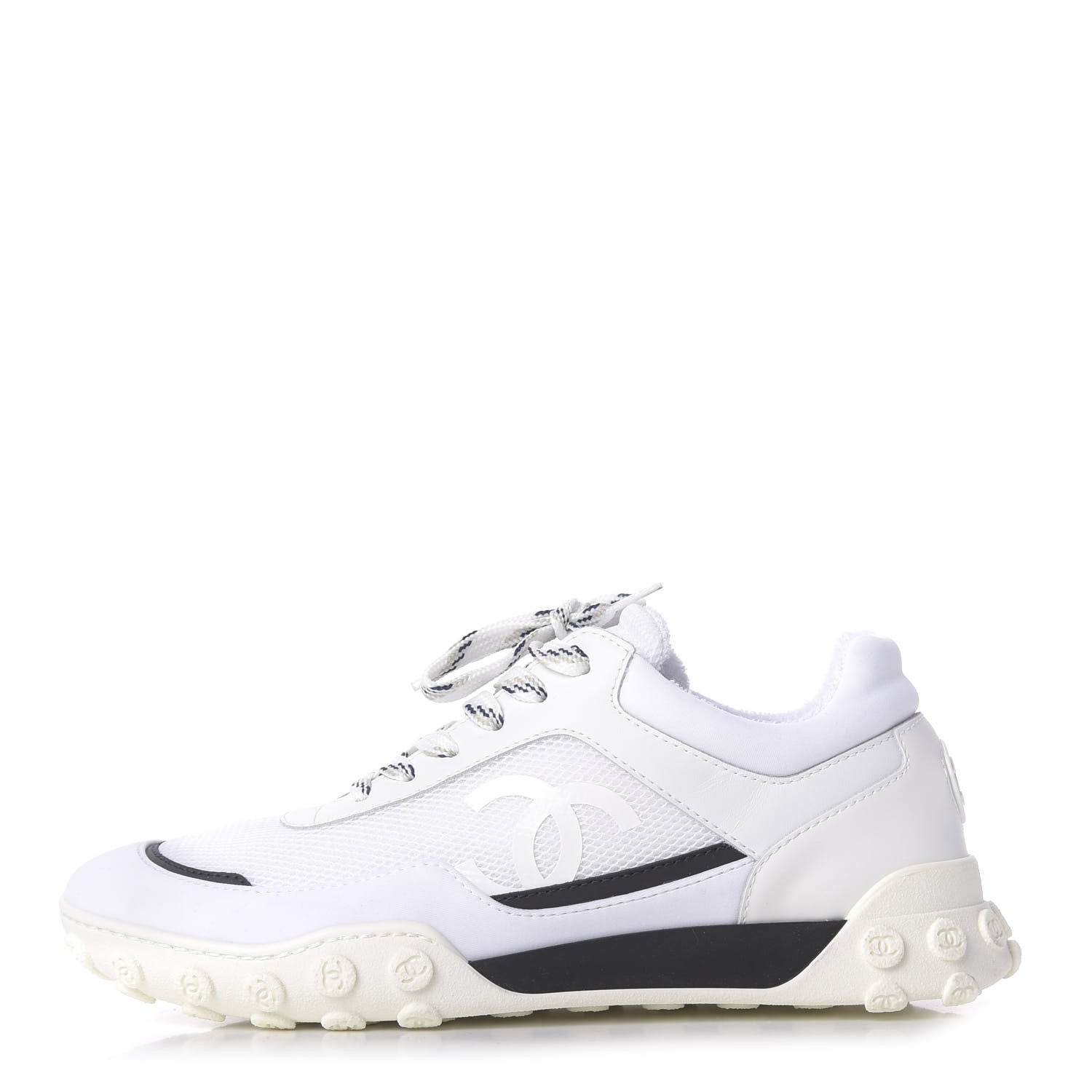 Chanel Calfskin Mesh Lycra Womens Logo Sneakers 38 White 1 of 10