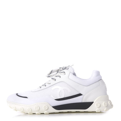 Chanel Calfskin Mesh Lycra Womens Logo Sneakers 38 White 1 of 10