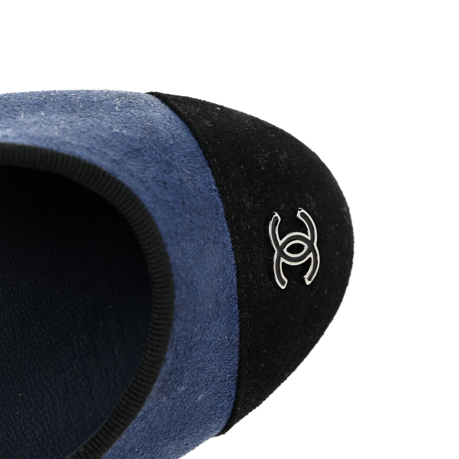 Chanel Suede Cap Toe CC Ballerina Flats 37 Blue Black 13 of 14