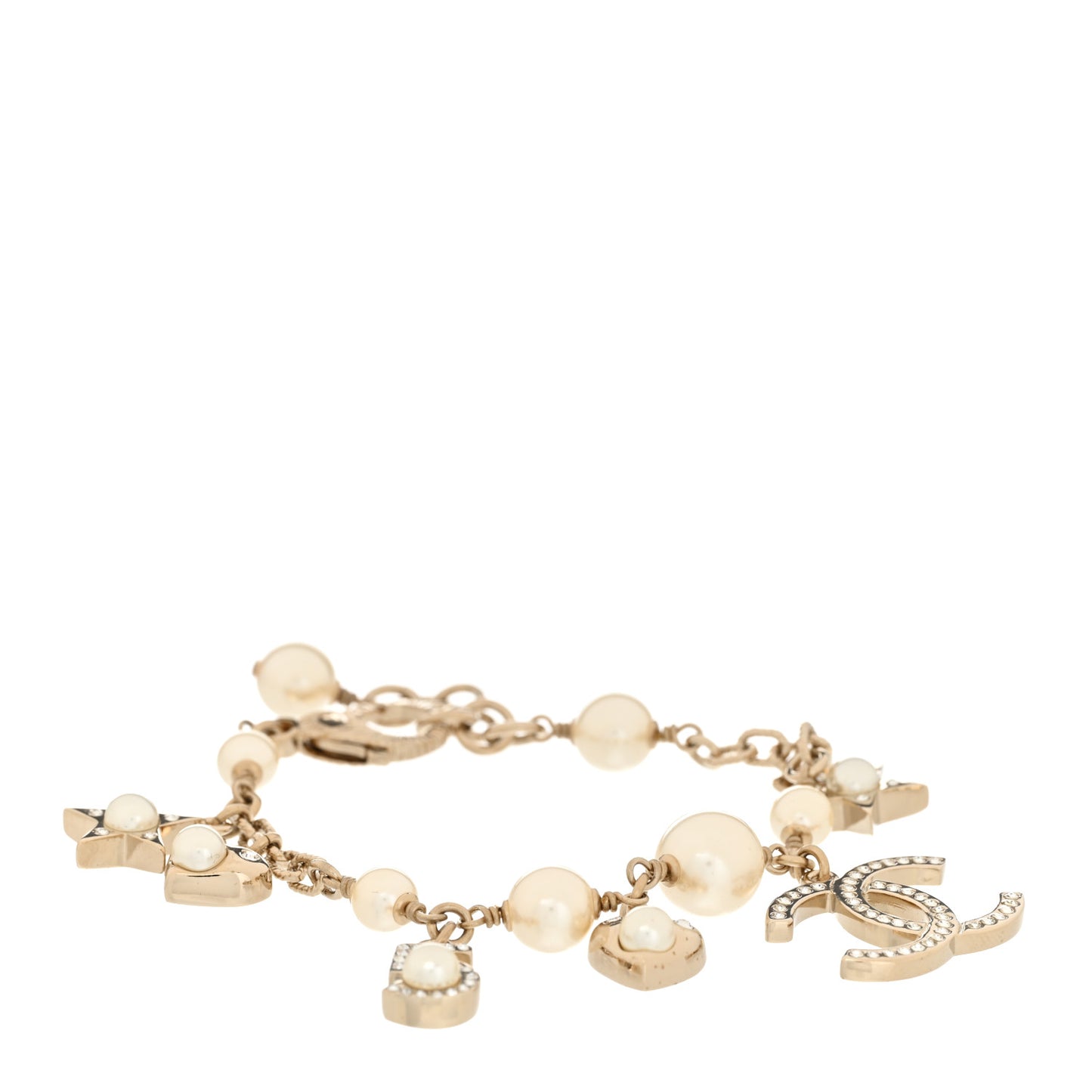 Crystal Pearl CC Charming Bracelet Gold