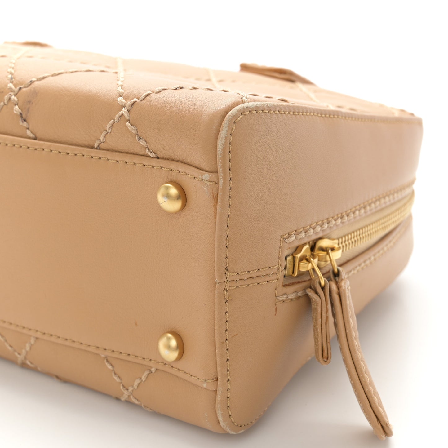 Calfskin Wild Stitch Top Handle Bag Beige