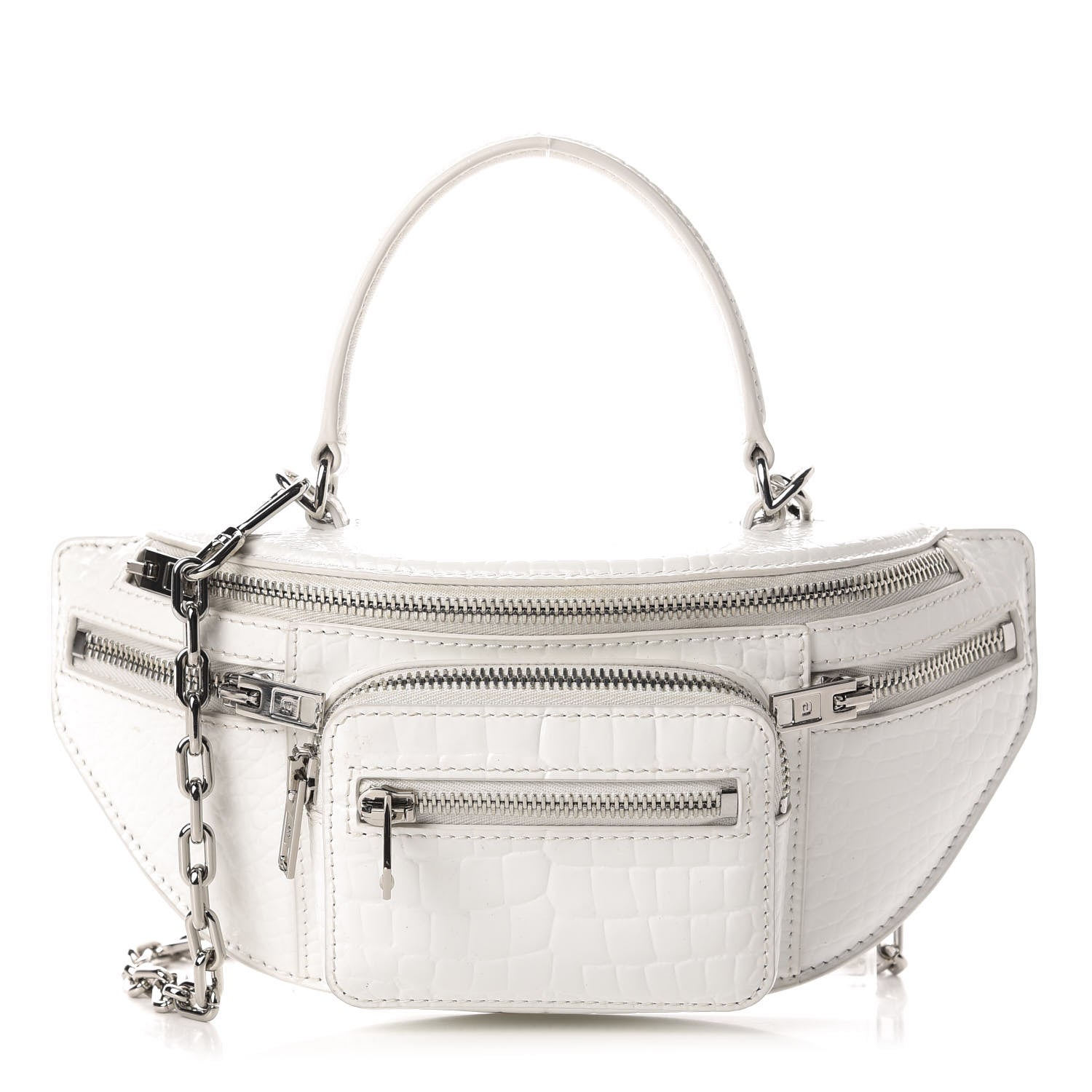 Alexander Wang Crocodile Embossed Patent Mini Top Handle Attica Belt Bag White 1 of 9
