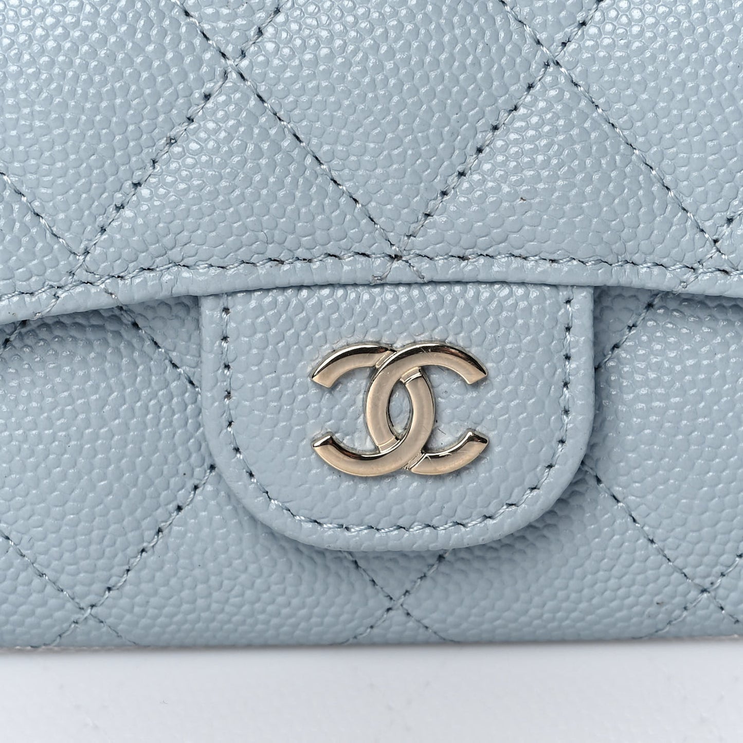 Caviar Quilted Flap Card Holder Wallet Light Blue