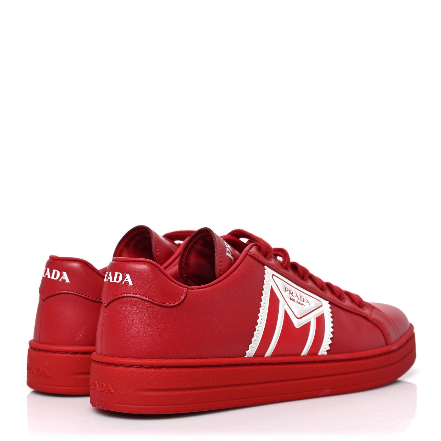 Vitello Soft Triangle Logo Womens Low Top Sneakers 37.5 Rosso White