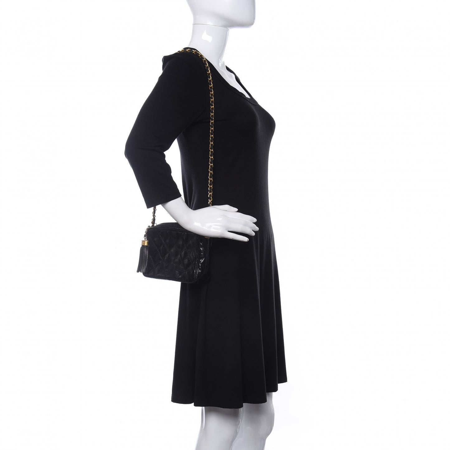 Lizard Quilted Small Tassel Camera Case Black