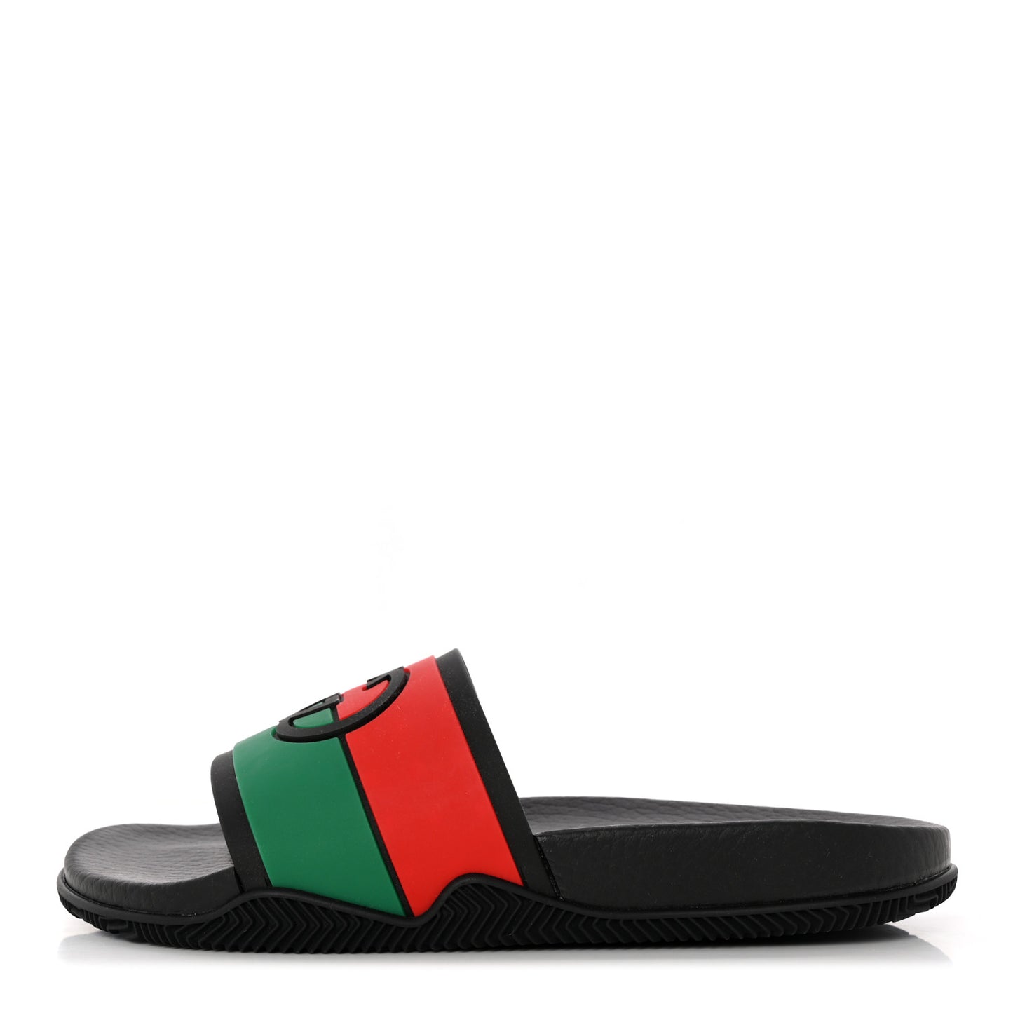 Rubber Web Womens Interlocking G Slide Sandals 37 Black Green Red