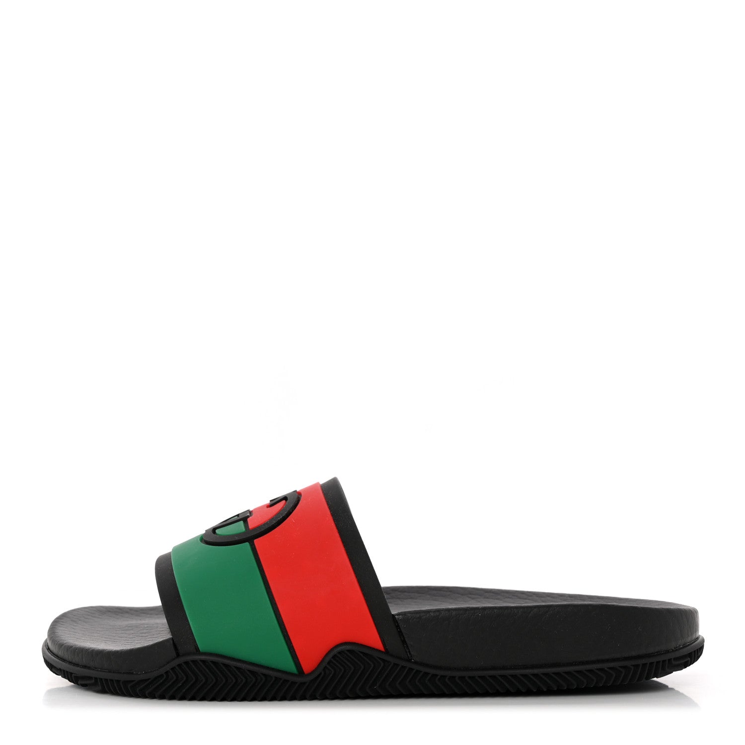 Gucci Rubber Web Womens Interlocking G Slide Sandals 37 Black Green Red 1 of 8
