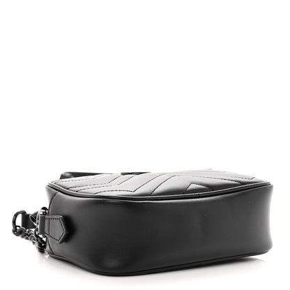 Gucci Calfskin Matelasse Monochrome Mini GG Marmont Chain Shoulder Bag Black 4 of 9