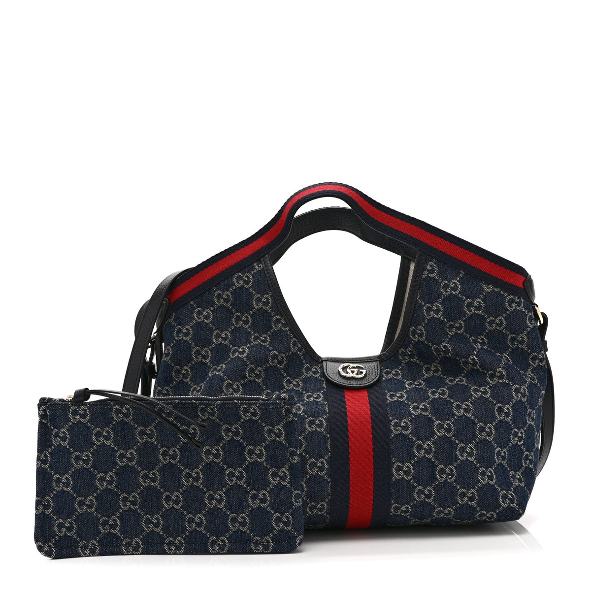 Gucci Denim GG Monogram Web Small Giglio Tote Blue White 3 of 11