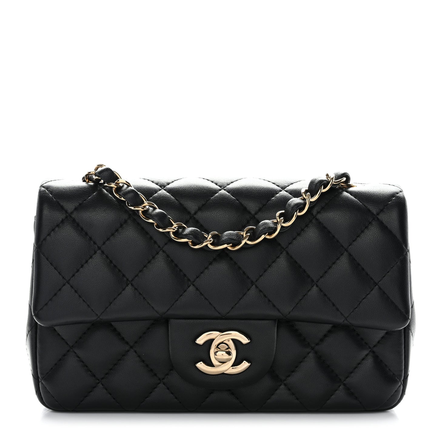 Lambskin Quilted Mini Rectangular Flap Black