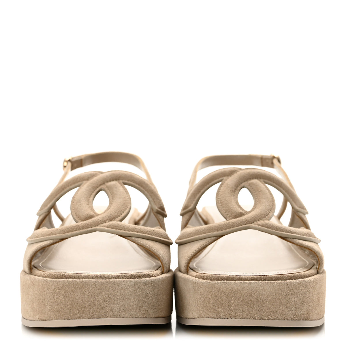 Chanel Suede Calfskin Platform CC Sandals 37.5 Dark Beige 3 of 10