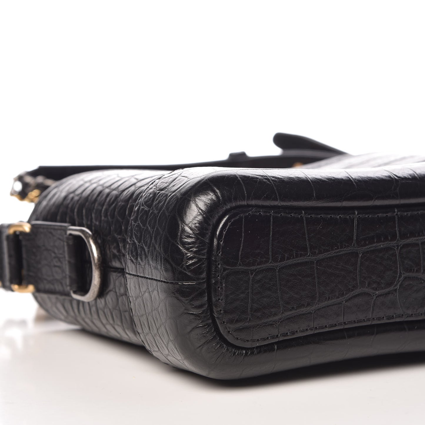 Calfskin Crocodile Embossed Small Gabrielle Cocodile Hobo Black