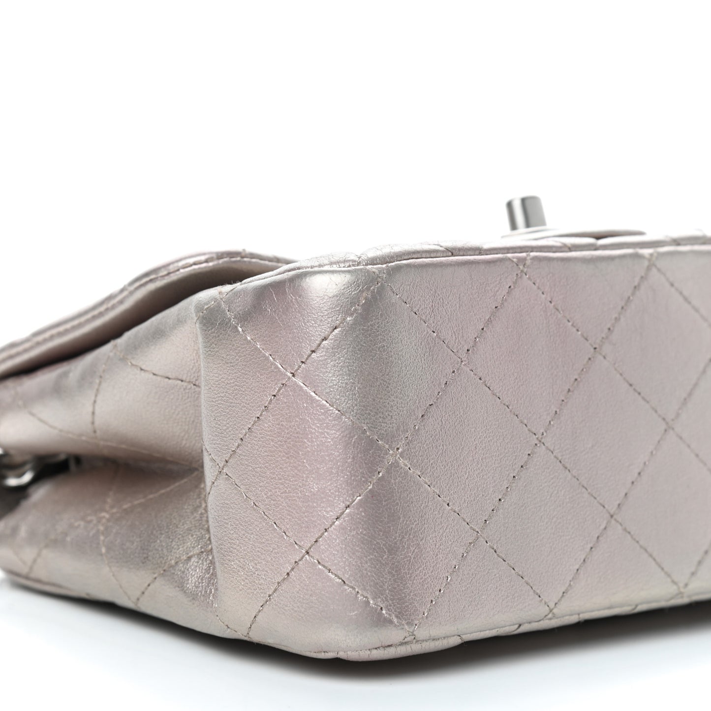Metallic Lambskin Quilted Mini Square Flap Light Gold
