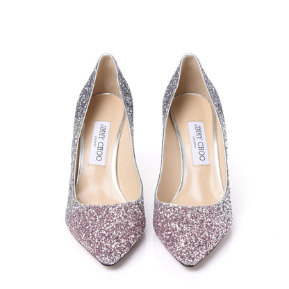 Jimmy Choo Glitter Pointy Toe Romy 85 Pumps 39.5 Silver Pink 2 of 7