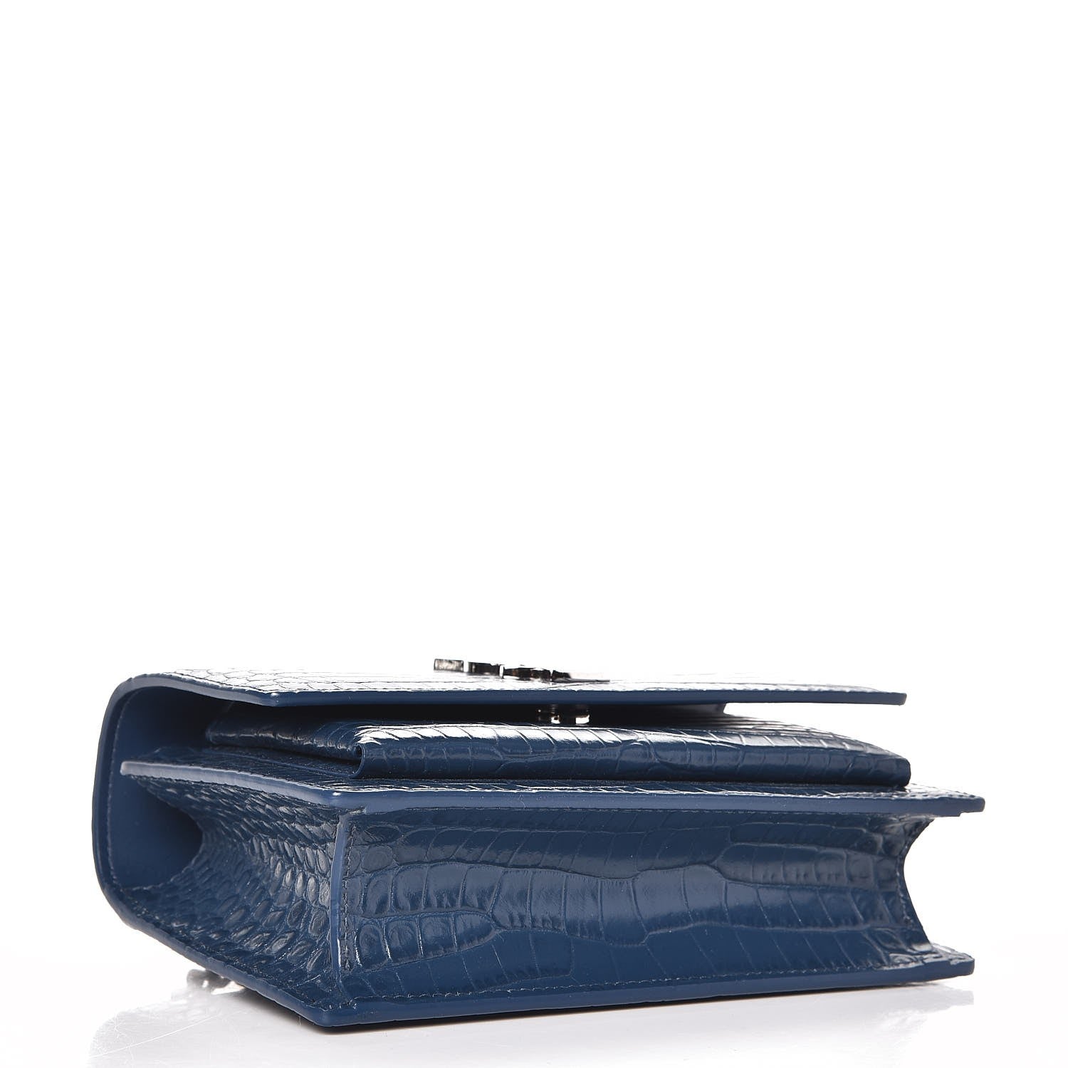Saint Laurent Calfskin Crocodile Embossed Monogram Sunset Chain Wallet Denim 4 of 6