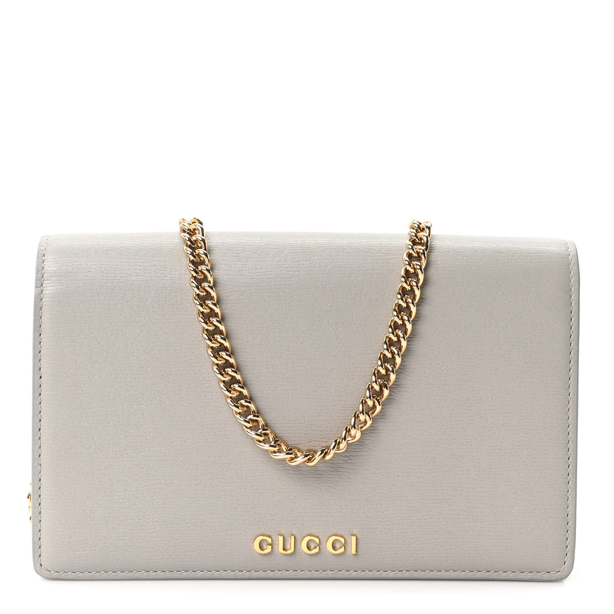 Textured Calfskin Script Logo Wallet On Chain Grey