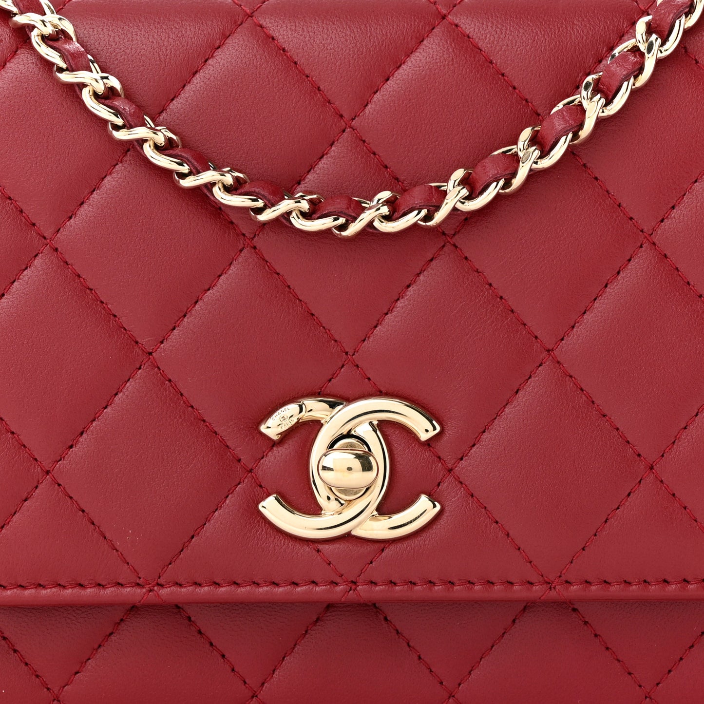 Lambskin Quilted Trendy CC Wallet On Chain WOC Red