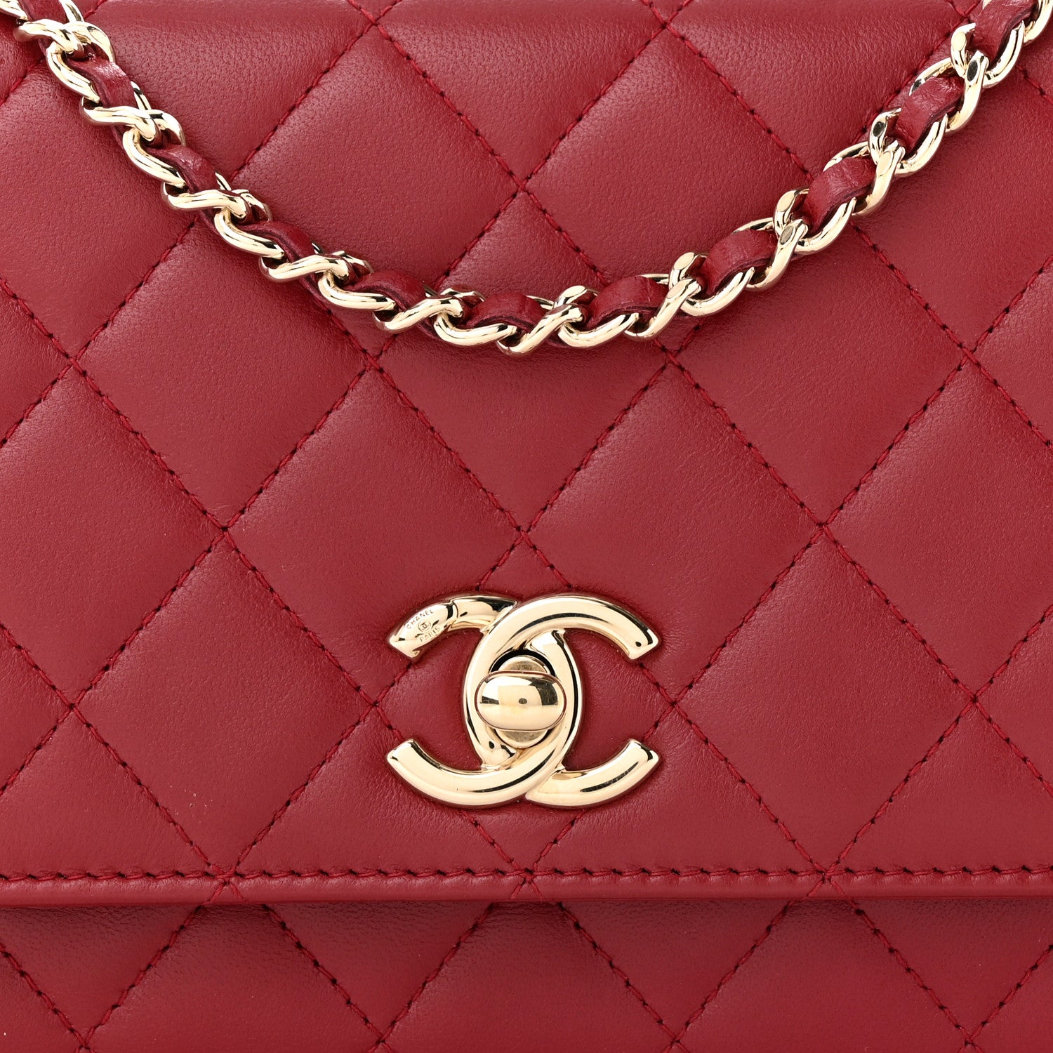 Chanel Lambskin Quilted Trendy CC Wallet On Chain WOC Red 9 of 12