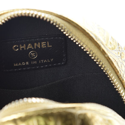Chanel Metallic Calfskin Crocodile Embossed Cocodile Round Clutch with Chain Gold 6 of 8