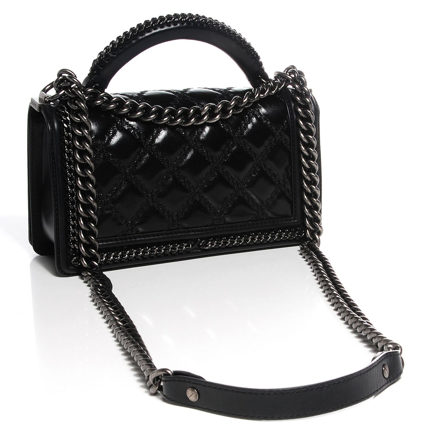 Calfskin Quilted Medium Top Handle Boy Flap Black