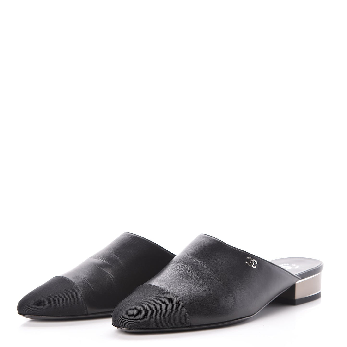 Lambskin Grosgrain Cap Toe Mules 36 Black