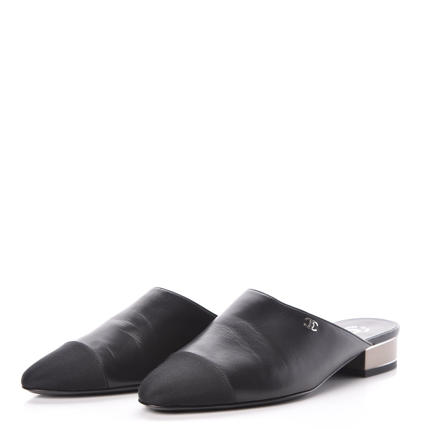 Chanel Lambskin Grosgrain Cap Toe Mules 36 Black 3 of 8