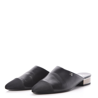Chanel Lambskin Grosgrain Cap Toe Mules 36 Black 3 of 8