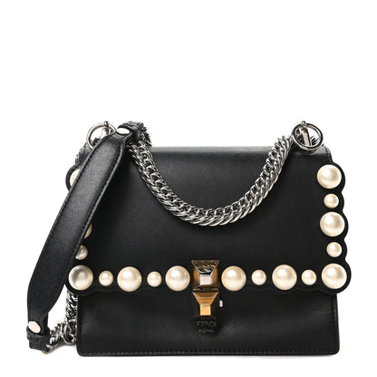 Fendi Vitello Liberty Pearl Scalloped Studded Small Kan I Shoulder Bag Black 2 of 19