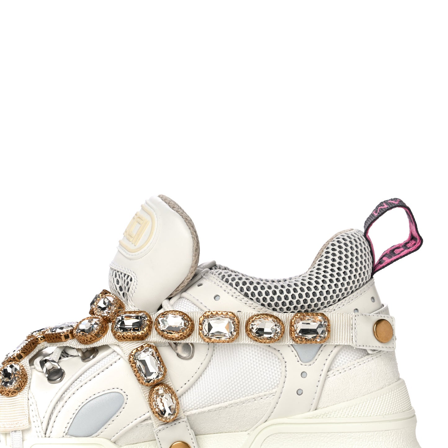 X SEGA Mesh Calfskin Suede Removable Crystals Womens Flashtrek Sneakers 38.5 Great White