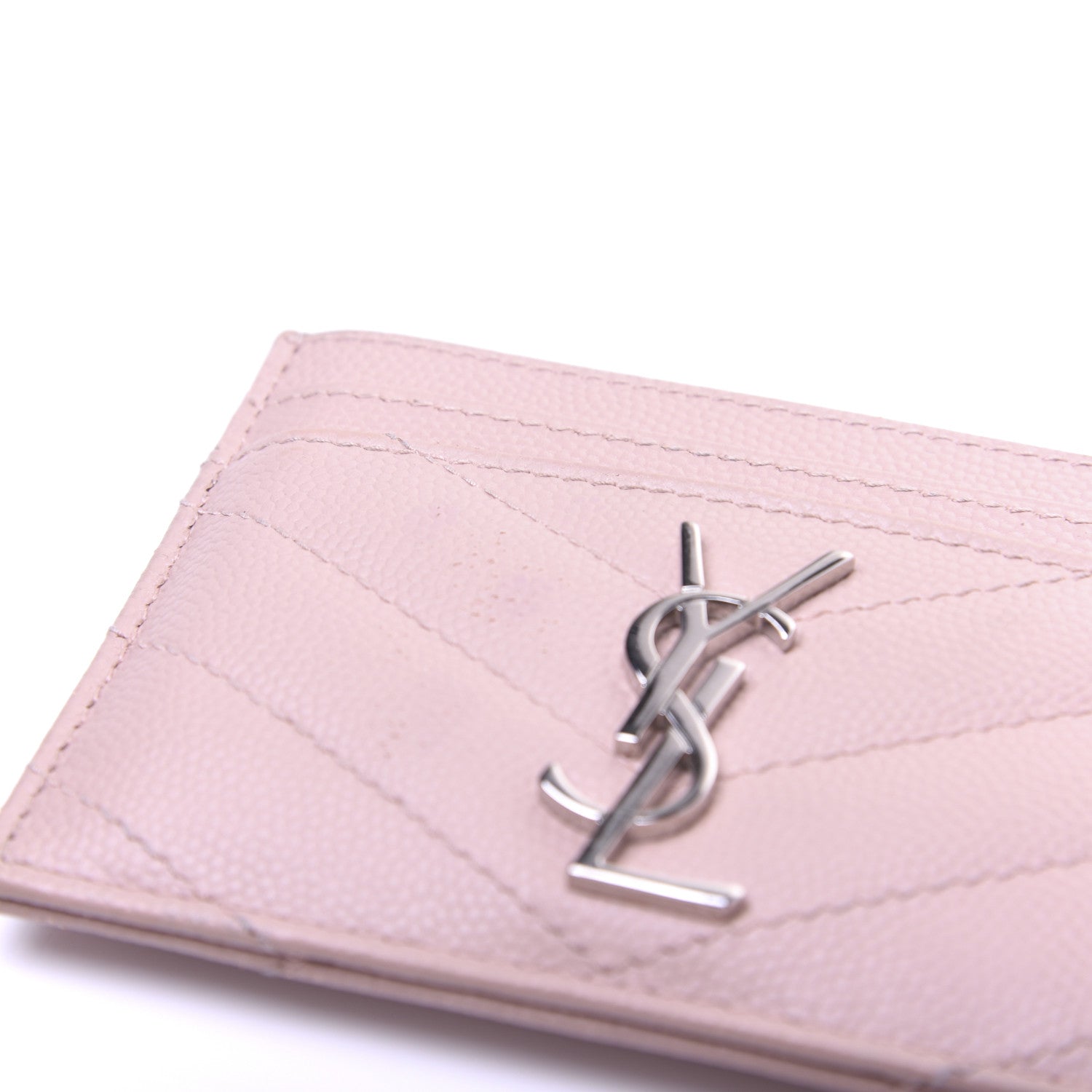Saint Laurent Grain De Poudre Matelasse Chevron Monogram Credit Card Case Pale Pink 18 of 22