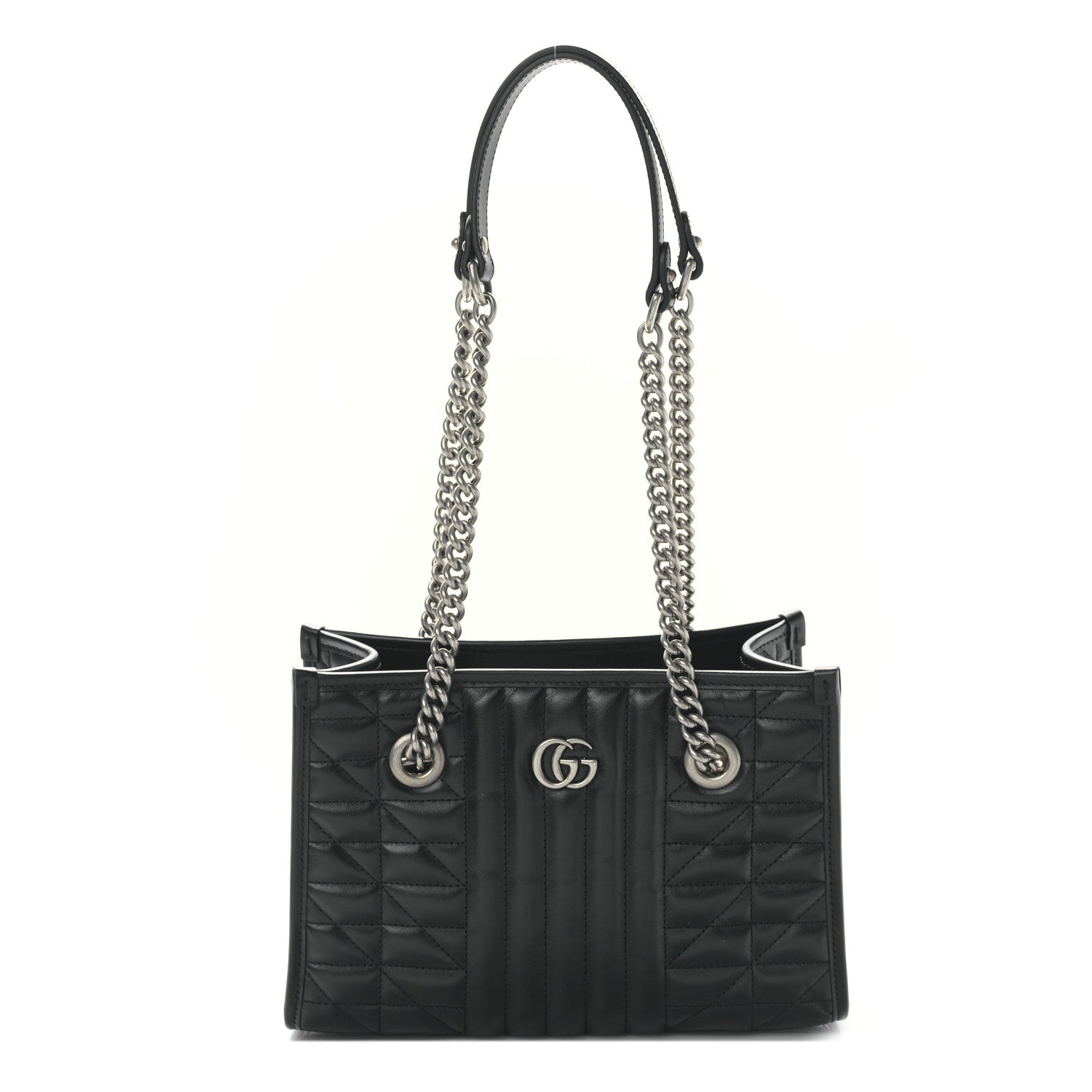 Gucci Calfskin Matelasse Aria Small GG Marmont Shoulder Tote Black 1 of 8