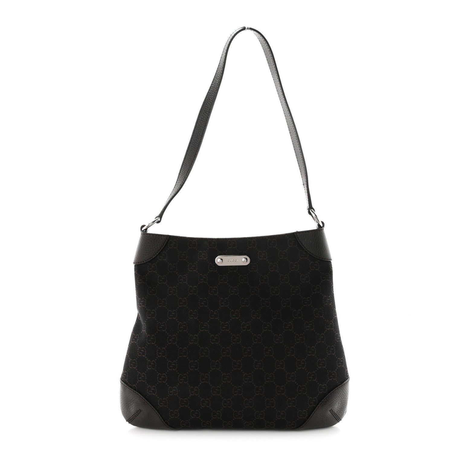 Gucci Denim GG Monogram Shoulder Bag Dark Brown 1 of 10