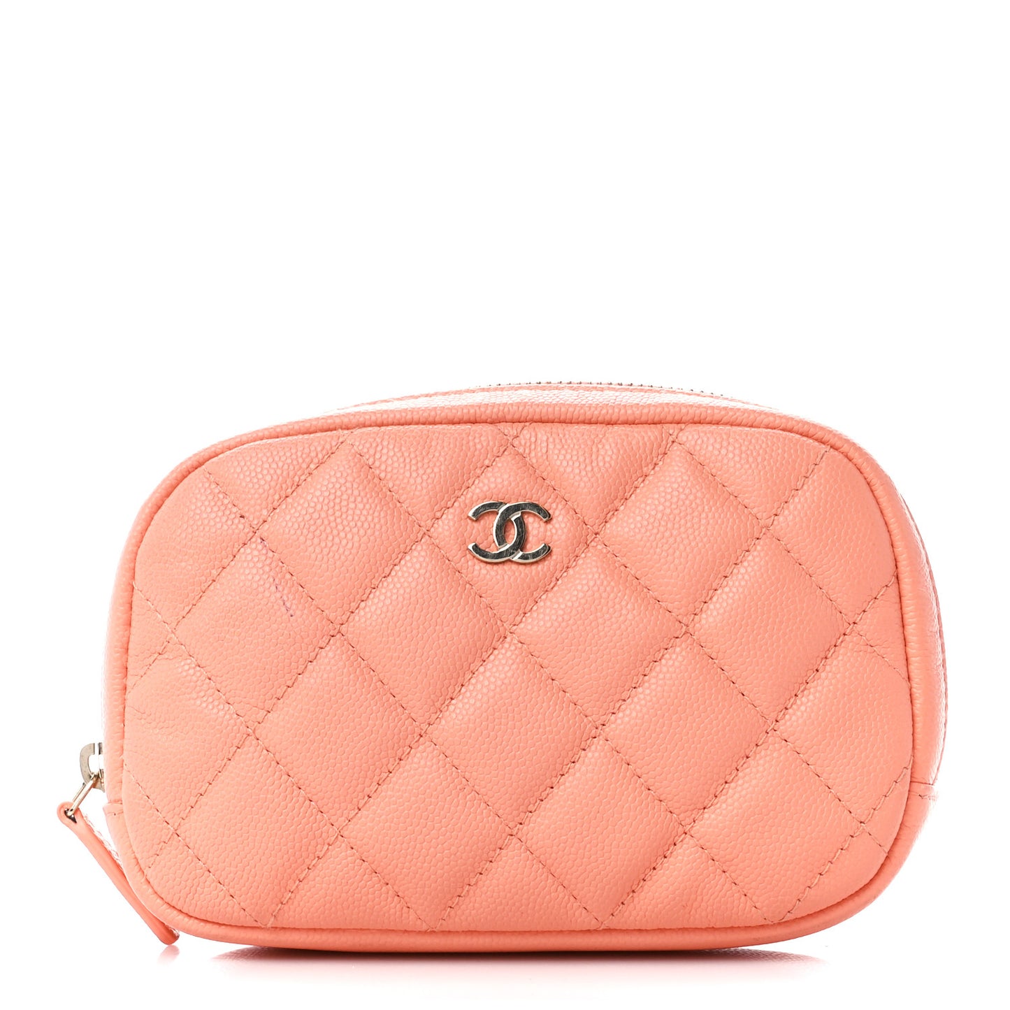 Caviar Quilted Small Curvy Pouch Cosmetic Case Light Orange