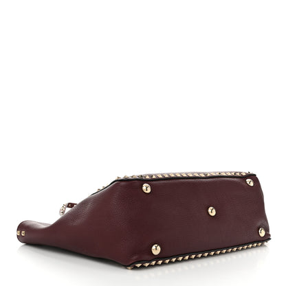 Valentino Garavani Pebbled Calfskin Medium Rockstud Tote Rubin 4 of 9
