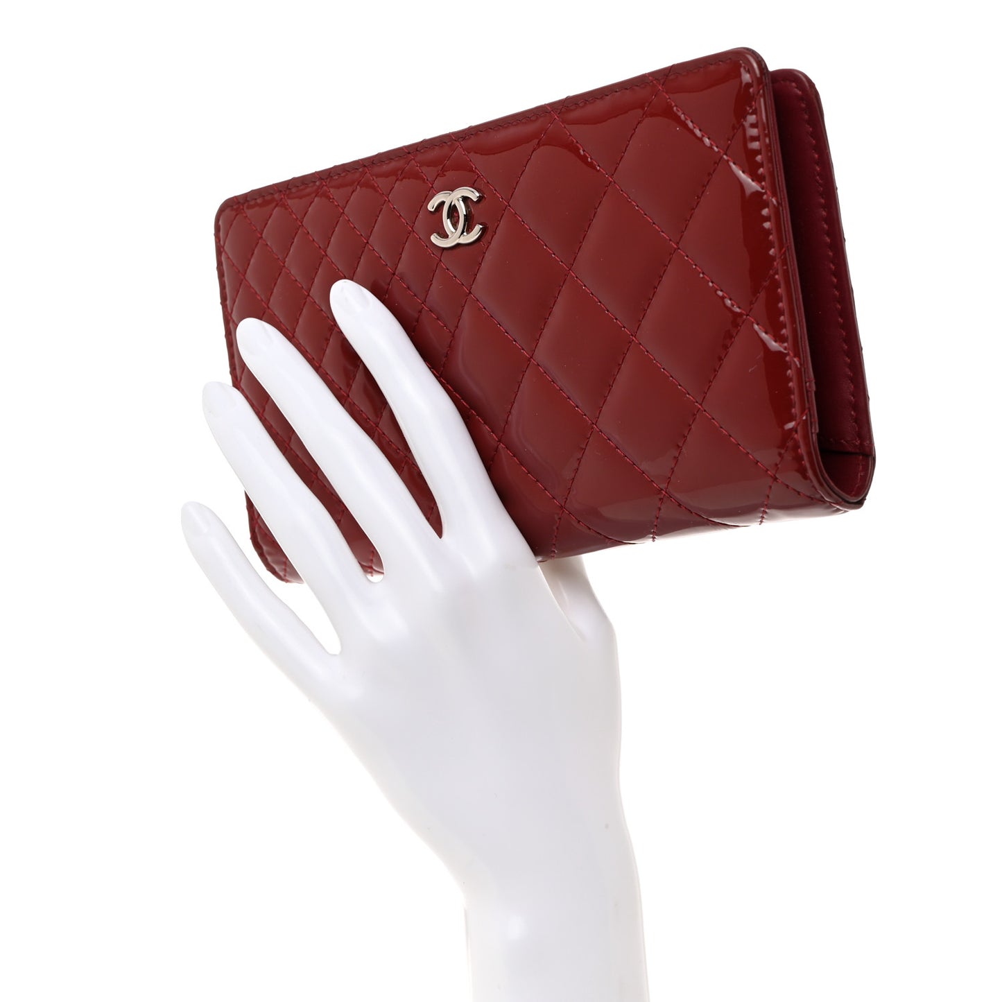 Patent Quilted Zip Around Wallet Dark Red