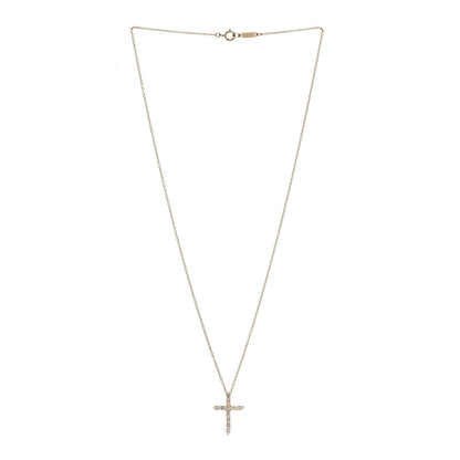 Tiffany 18K Yellow Gold Diamond Small Cross Pendant Necklace 3 of 10