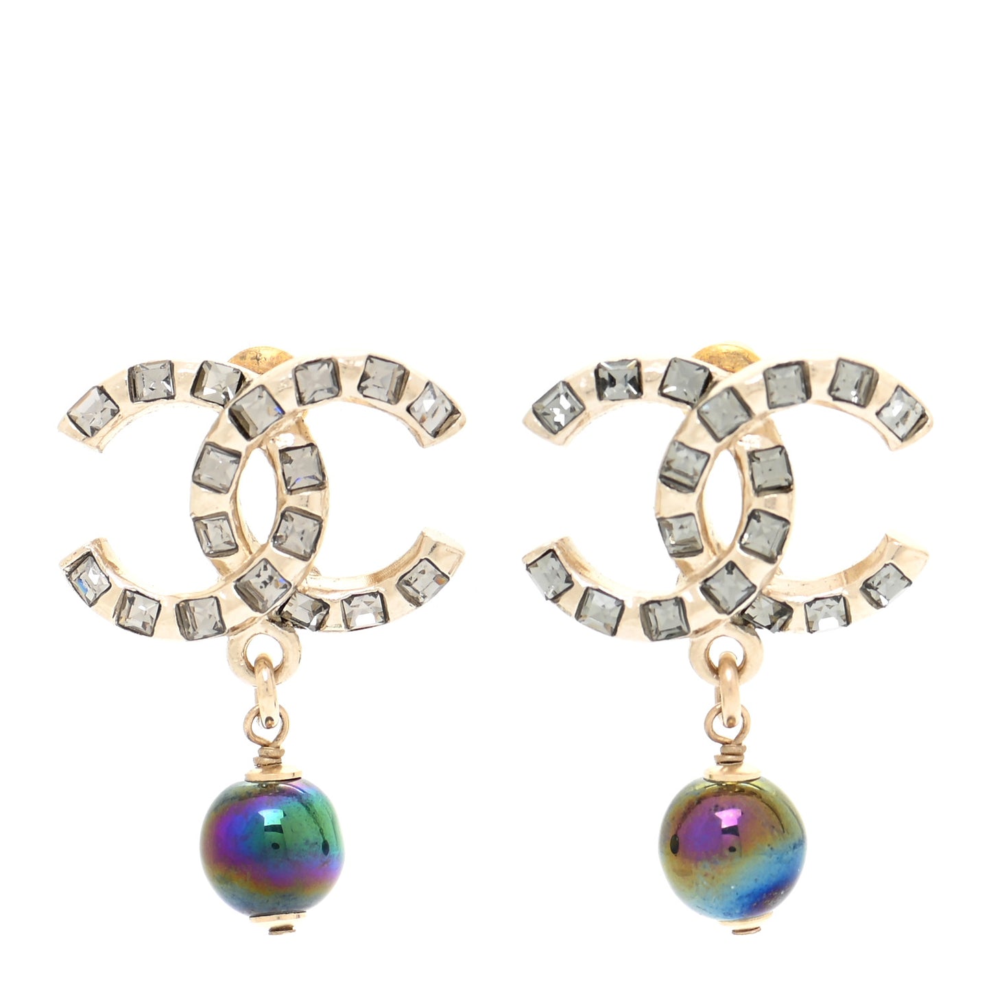 Crystal Pearl CC Drop Earrings Gold Purple Grey