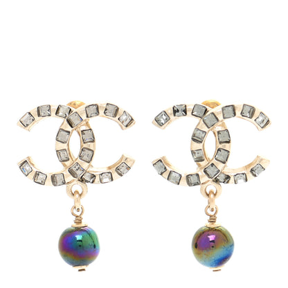 Chanel Crystal Pearl CC Drop Earrings Gold Purple Grey 1 of 5