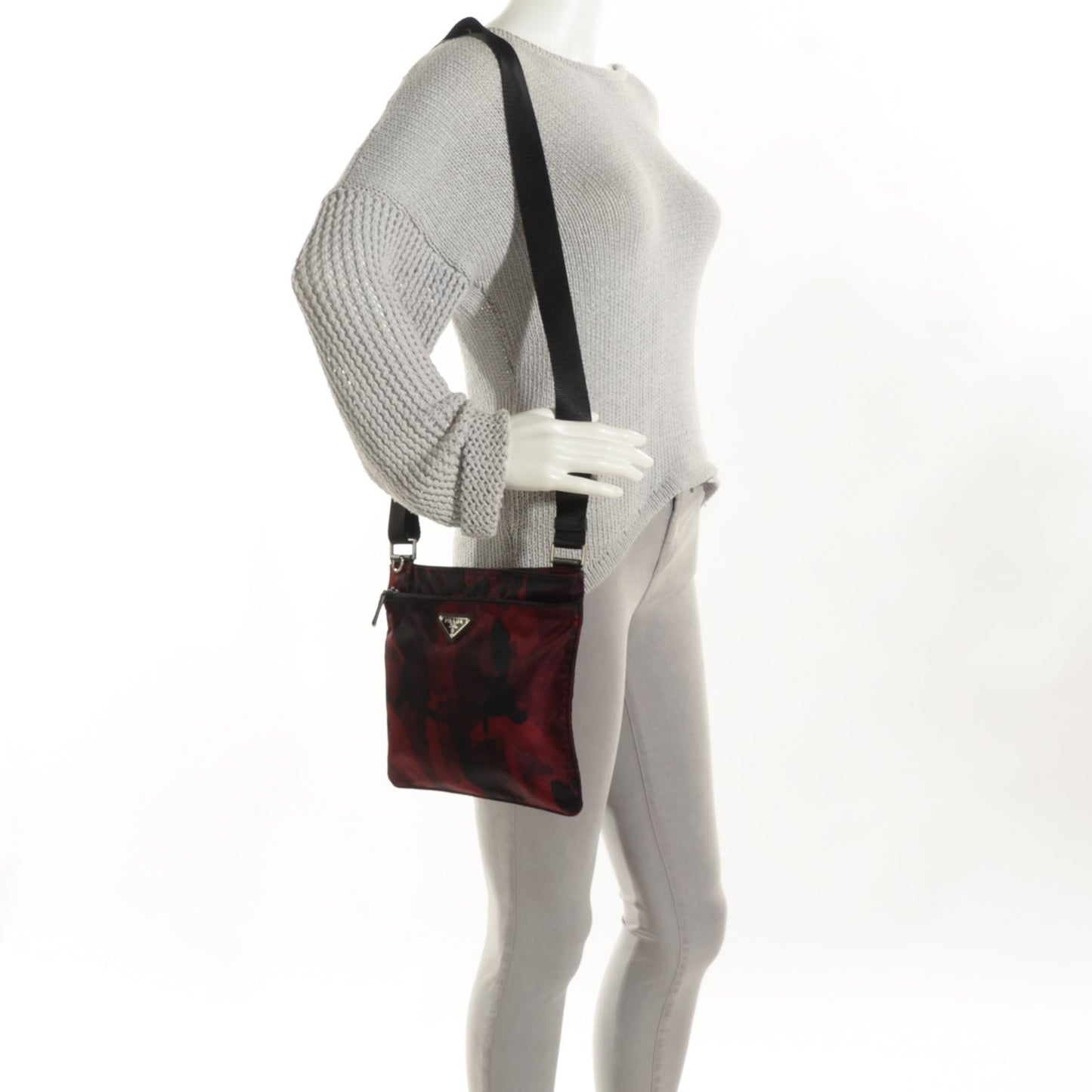 Tessuto Nylon Camouflage Print Flat Messenger Bag Bordeaux