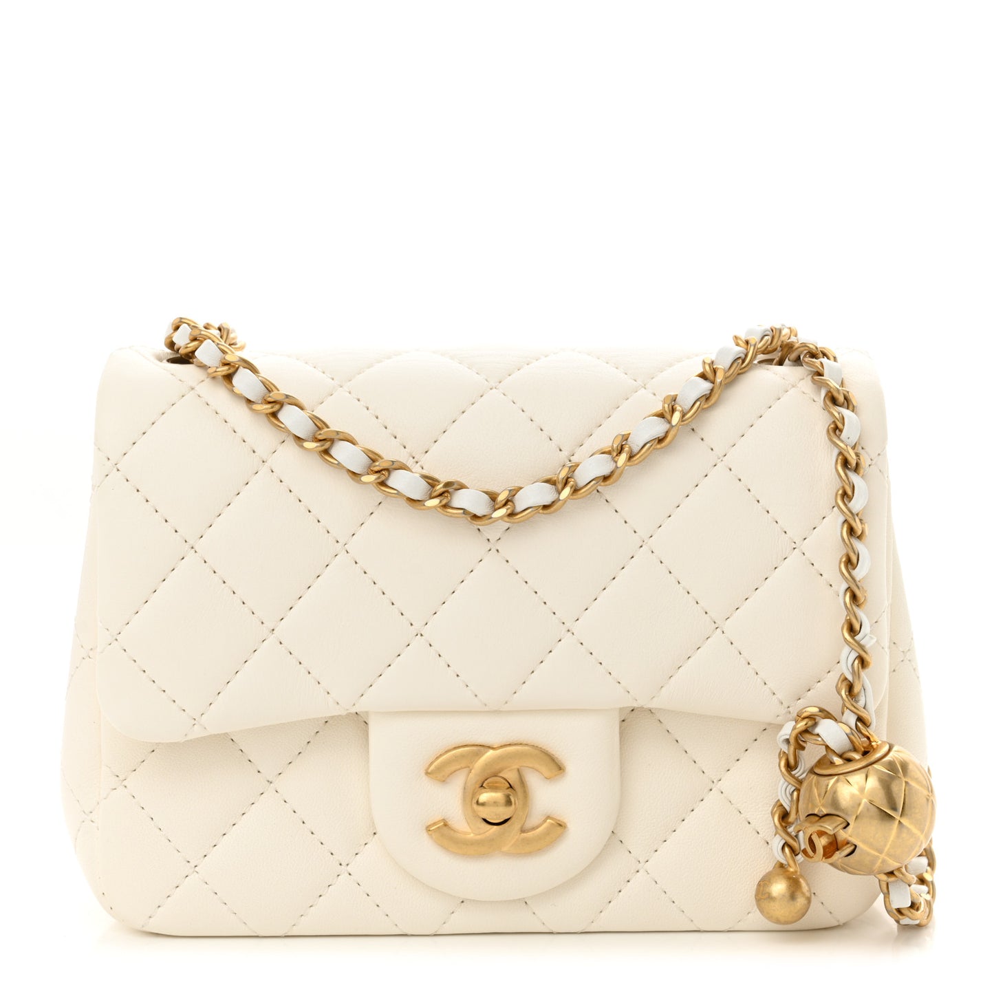 Lambskin Quilted Mini Pearl Crush Flap White