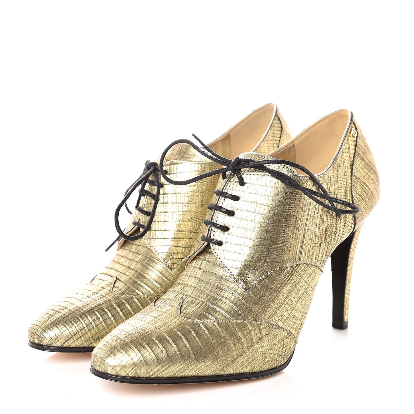 Lizard Lace Up Ankle Boots 39.5 Gold