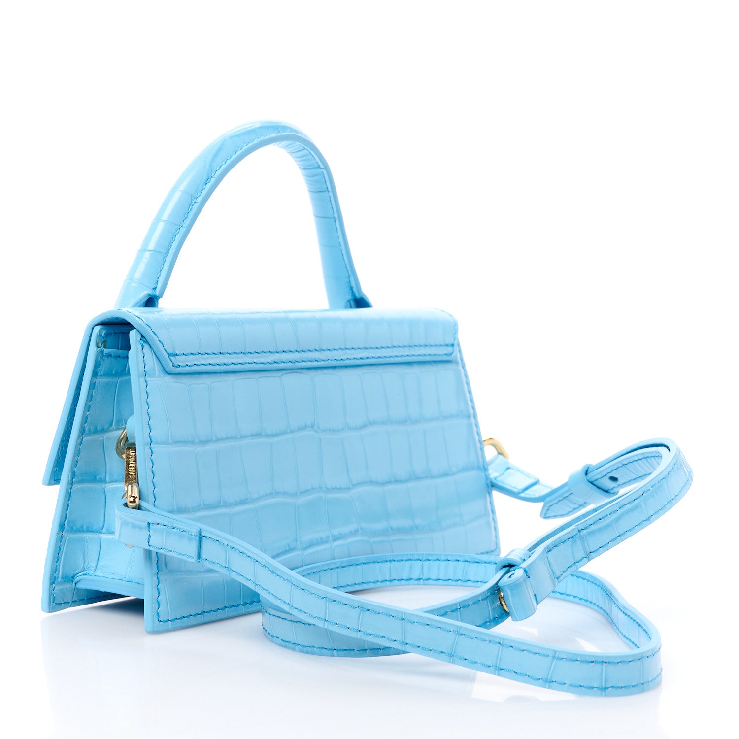Jacquemus Calfskin Crocodile Embossed Le Chiquito Long Pale Blue 3 of 10
