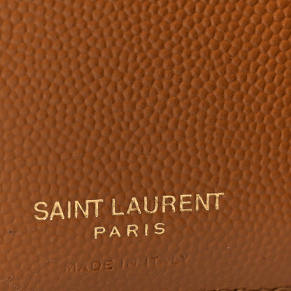 Saint Laurent Grain De Poudre Matelasse Chevron Monogram Zipped Card Case Dark Natural 6 of 7