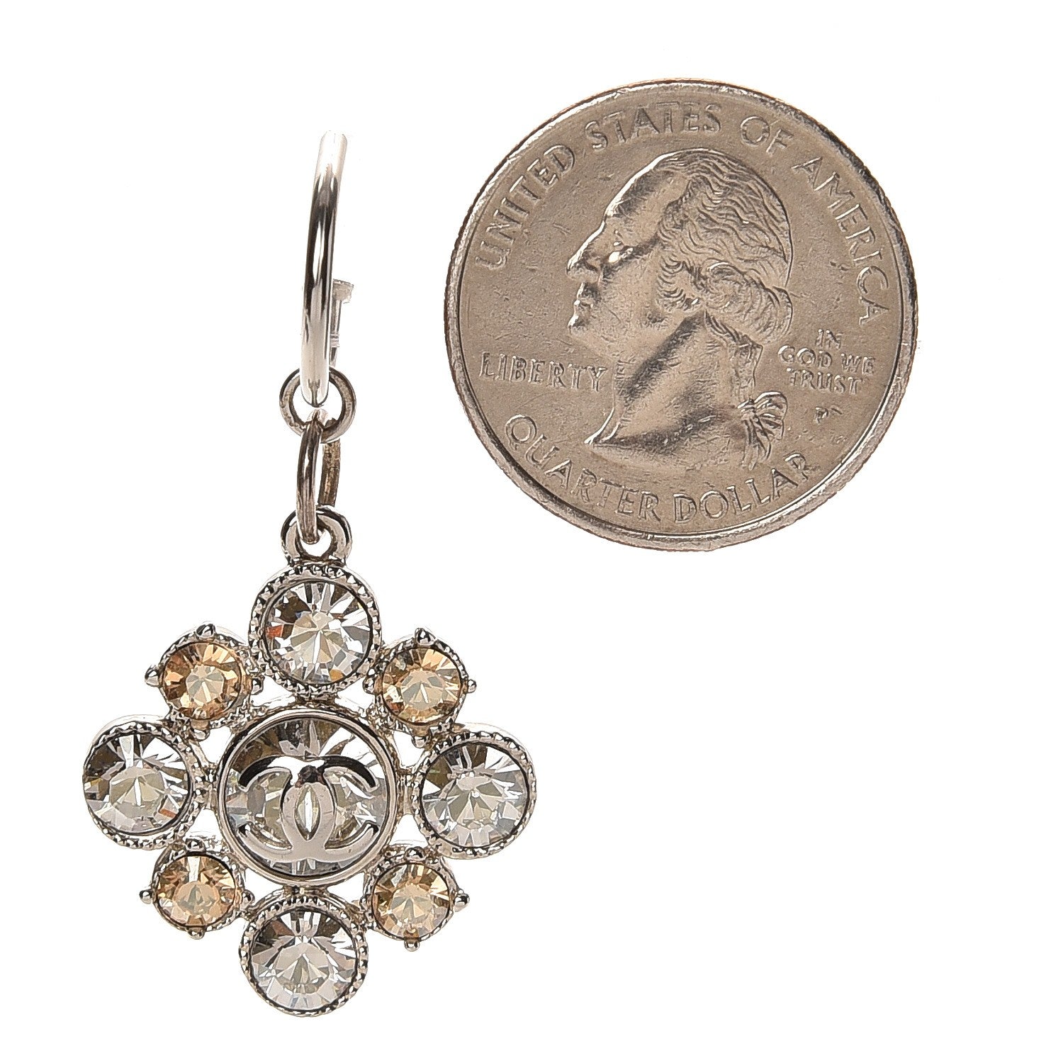 Chanel Crystal CC Dangle Earrings Silver 2 of 4