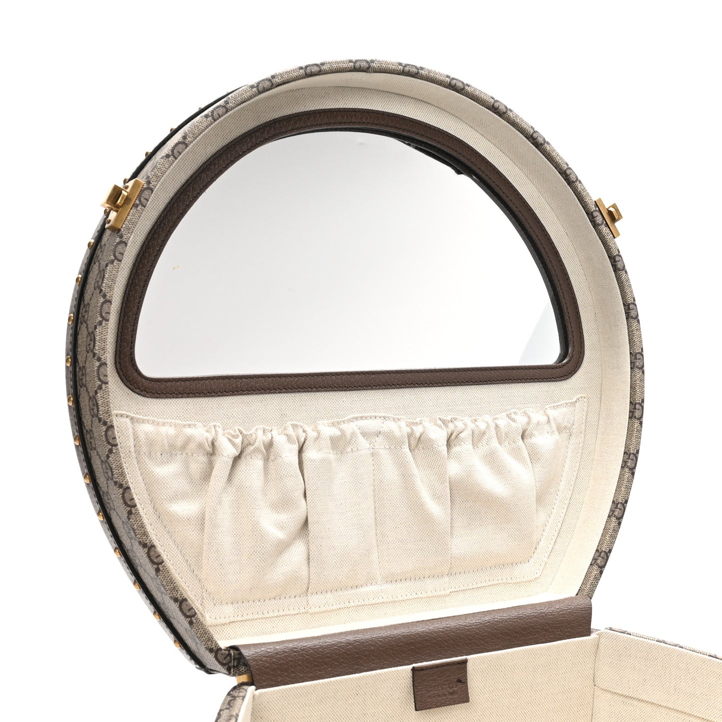 GG Supreme Monogram Textured Dollar Calfskin Web Savoy Hat Box Beige Ebony New Acero
