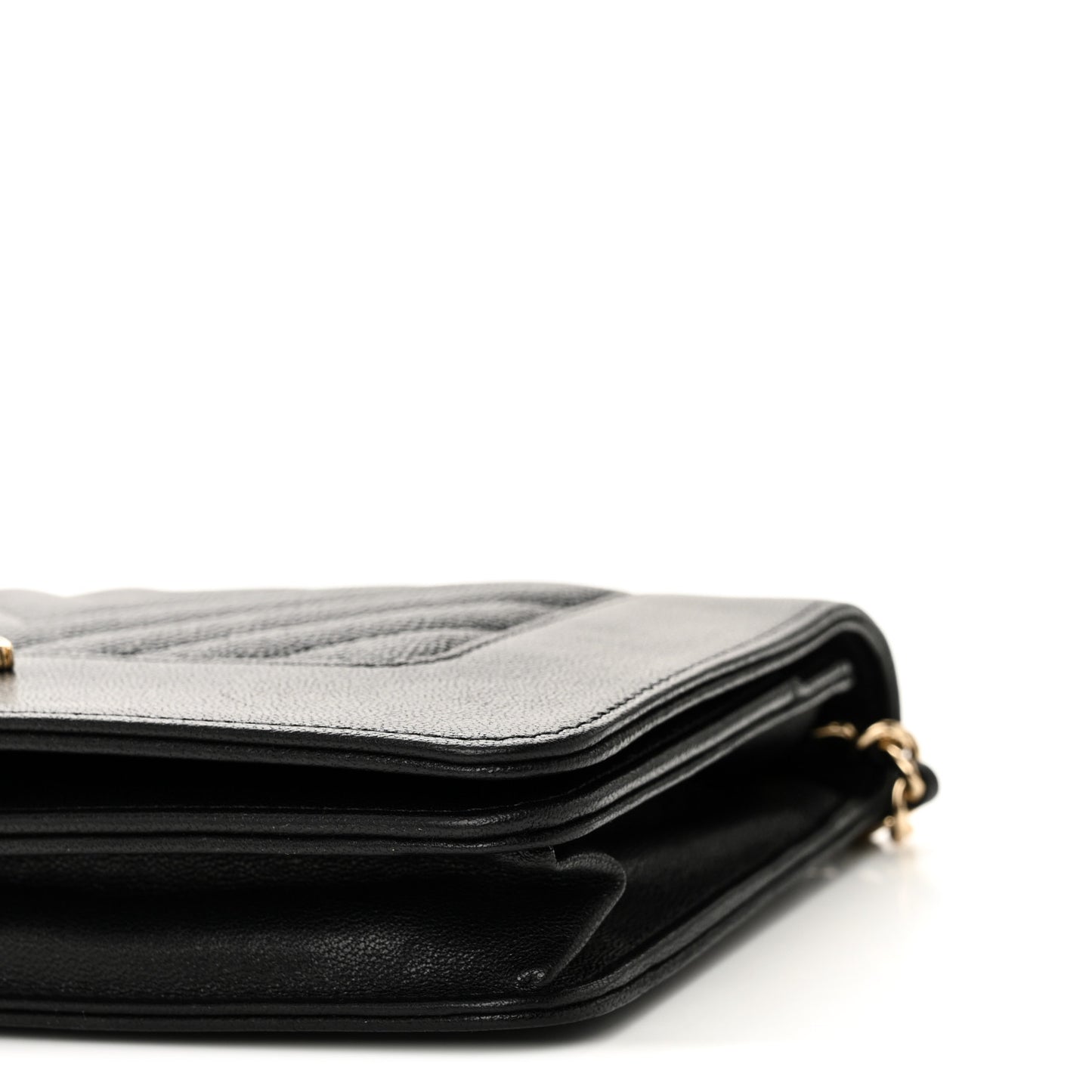 Caviar Sheepskin Chevron Quilted Vintage Mademoiselle Wallet On Chain WOC Black
