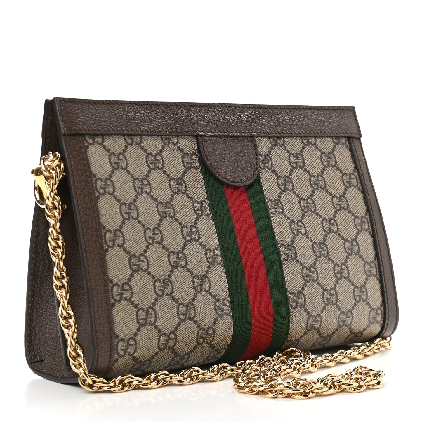 GG Supreme Monogram Web Small Ophidia Chain Shoulder Bag Brown